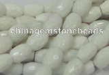 CAG721 15.5 inches 8*10mm faceted rice white agate gemstone beads