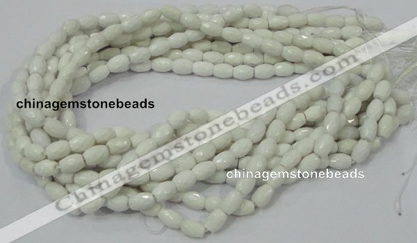 CAG721 15.5 inches 8*10mm faceted rice white agate gemstone beads