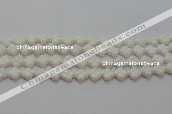 CAG7220 15.5 inches 12*12mm carved flower white agate gemstone beads