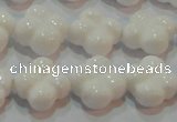 CAG7221 15.5 inches 14*14mm carved flower white agate gemstone beads