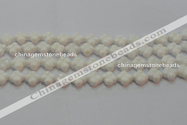 CAG7221 15.5 inches 14*14mm carved flower white agate gemstone beads