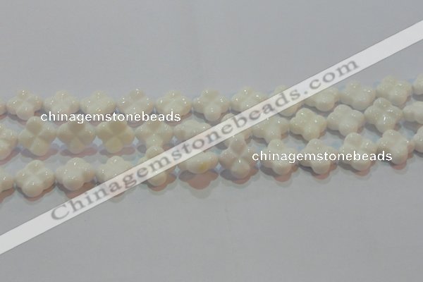 CAG7222 15.5 inches 16*16mm carved flower white agate gemstone beads