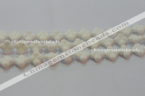 CAG7223 15.5 inches 18*18mm carved flower white agate gemstone beads