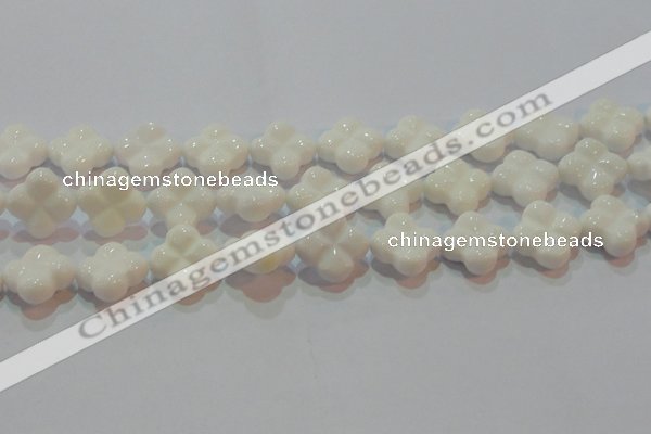 CAG7224 15.5 inches 20*20mm carved flower white agate gemstone beads