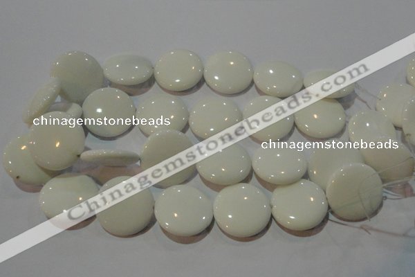 CAG7251 15.5 inches 10mm flat round white agate gemstone beads