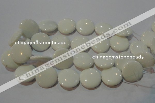 CAG7252 15.5 inches 12mm flat round white agate gemstone beads