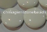 CAG7256 15.5 inches 20mm flat round white agate gemstone beads