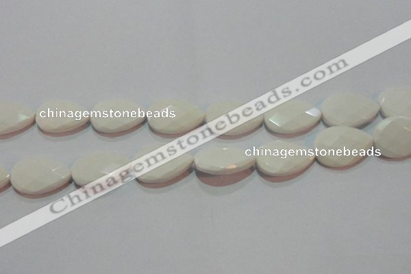 CAG7267 15.5 inches 15*20mm faceted flat teardrop white agate beads
