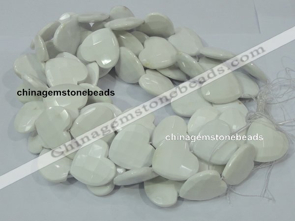 CAG729 15.5 inches 30*30mm faceted heart white agate beads