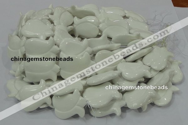 CAG733 15.5 inches 30*40mm flower-shaped white agate beads