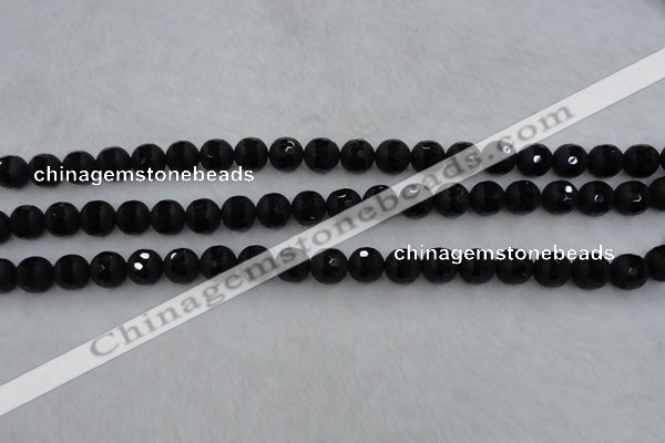 CAG7451 15.5 inches 6mm faceted round matte black agate beads