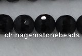 CAG7453 15.5 inches 10mm faceted round matte black agate beads