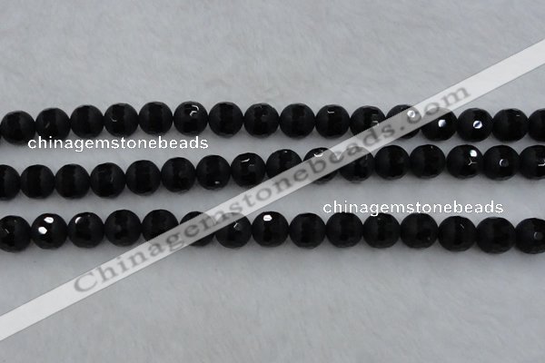 CAG7453 15.5 inches 10mm faceted round matte black agate beads