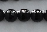 CAG7454 15.5 inches 12mm faceted round matte black agate beads