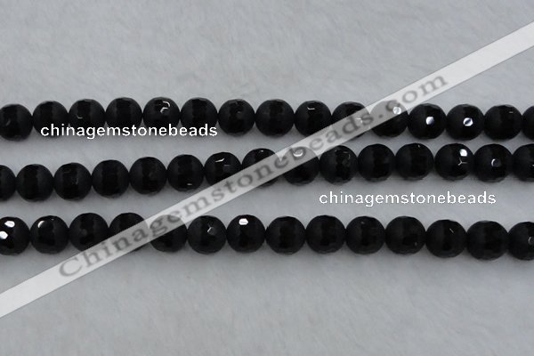 CAG7454 15.5 inches 12mm faceted round matte black agate beads