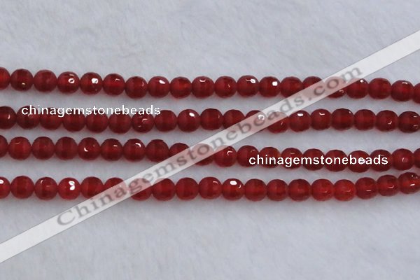 CAG7457 15.5 inches 8mm faceted round matte red agate beads