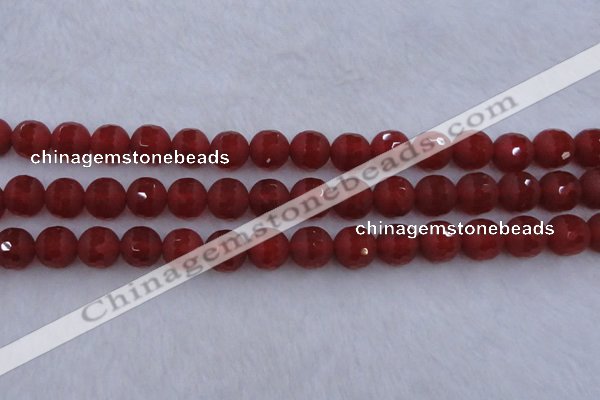 CAG7459 15.5 inches 12mm faceted round matte red agate beads