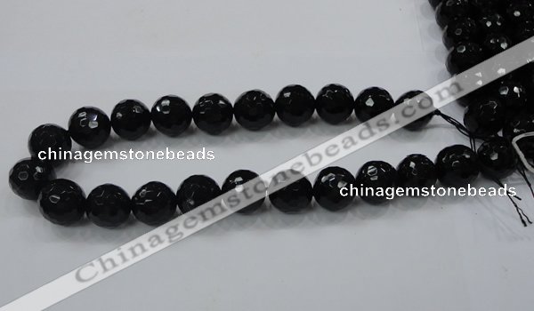 CAG7852 15.5 inches 16mm faceted round black agate beads wholesale