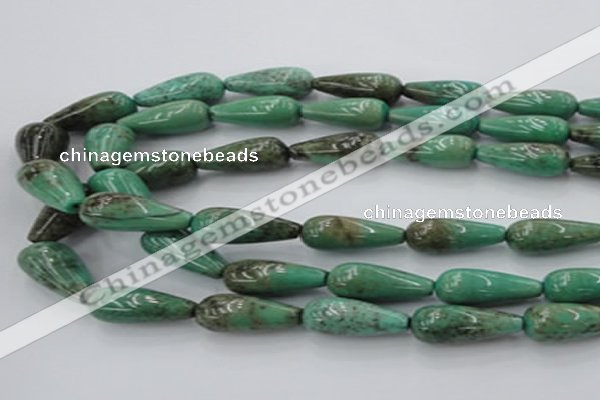 CAG7901 15.5 inches 10*30mm teardrop grass agate beads wholesale