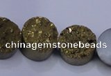 CAG7931 7.5 inches 12mm flat round plated white druzy agate beads