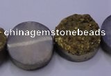 CAG7934 7.5 inches 18mm flat round plated white druzy agate beads