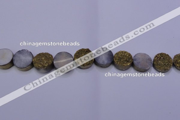 CAG7934 7.5 inches 18mm flat round plated white druzy agate beads