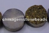 CAG7935 7.5 inches 20mm flat round plated white druzy agate beads