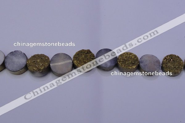 CAG7935 7.5 inches 20mm flat round plated white druzy agate beads
