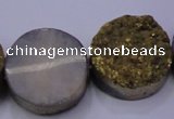 CAG7936 7.5 inches 22mm flat round plated white druzy agate beads