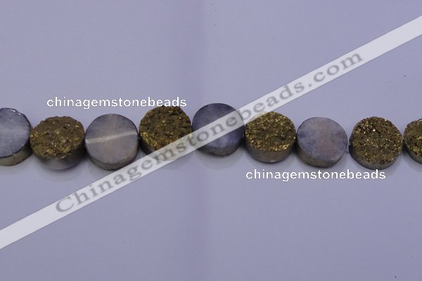 CAG7936 7.5 inches 22mm flat round plated white druzy agate beads