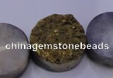 CAG7937 7.5 inches 24mm flat round plated white druzy agate beads