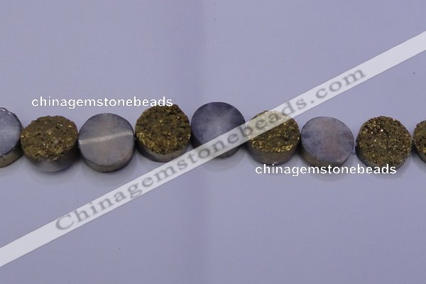 CAG7937 7.5 inches 24mm flat round plated white druzy agate beads