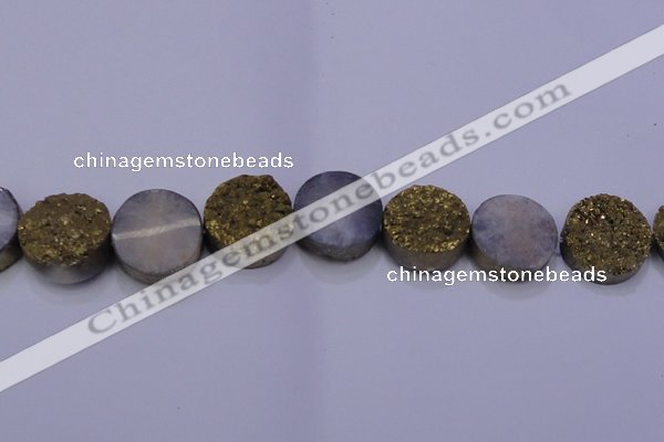 CAG7938 7.5 inches 26mm flat round plated white druzy agate beads