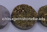 CAG7939 7.5 inches 28mm flat round plated white druzy agate beads