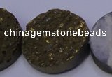 CAG7940 7.5 inches 30mm flat round plated white druzy agate beads