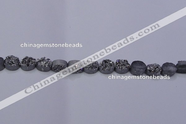 CAG7953 7.5 inches 8*10mm oval plated white druzy agate beads