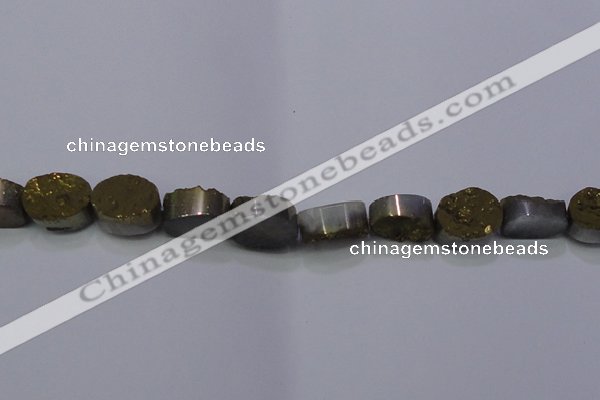 CAG7956 7.5 inches 10*14mm oval plated white druzy agate beads