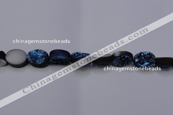 CAG7958 7.5 inches 12*16mm oval plated white druzy agate beads