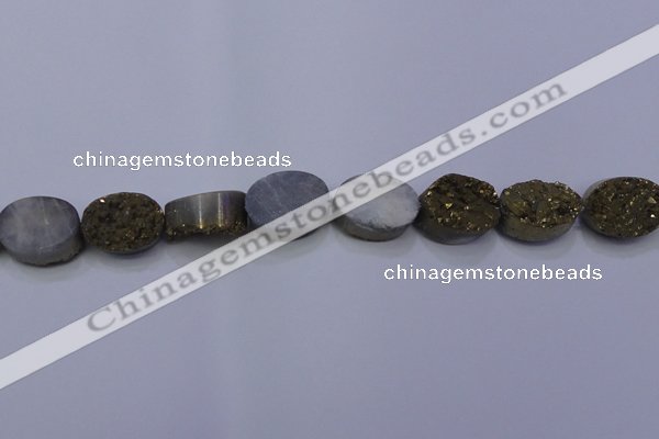 CAG7960 7.5 inches 13*18mm oval plated white druzy agate beads