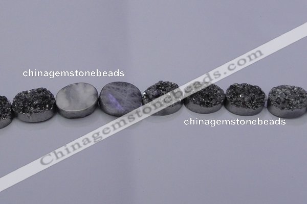 CAG7963 7.5 inches 15*20mm oval plated white druzy agate beads