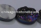 CAG7964 7.5 inches 15*20mm oval plated white druzy agate beads