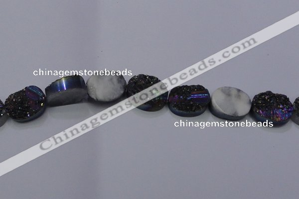 CAG7964 7.5 inches 15*20mm oval plated white druzy agate beads