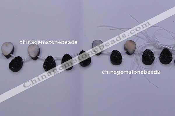 CAG7976 Top drilled 13*18mm flat teardrop plated white druzy agate beads