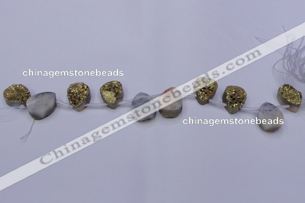 CAG7978 Top drilled 15*20mm flat teardrop plated white druzy agate beads