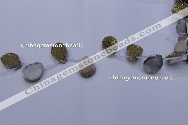 CAG7980 Top drilled 18*25mm flat teardrop plated white druzy agate beads