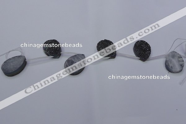 CAG7983 Top drilled 22*30mm flat teardrop plated white druzy agate beads