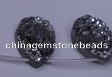 CAG7984 Top drilled 22*30mm flat teardrop plated white druzy agate beads