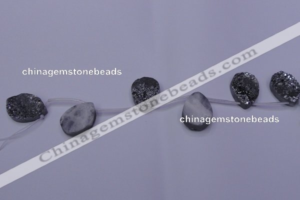 CAG7984 Top drilled 22*30mm flat teardrop plated white druzy agate beads