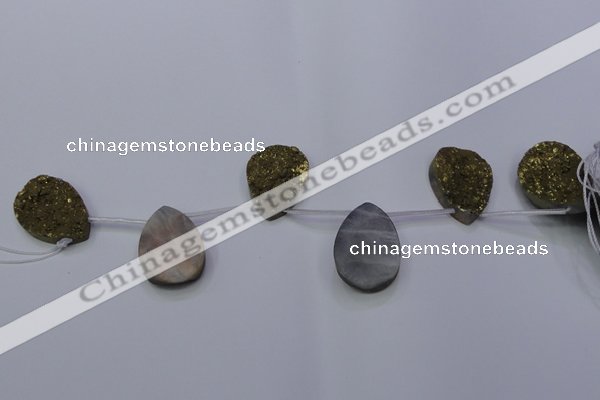 CAG7985 Top drilled 22*30mm flat teardrop plated white druzy agate beads