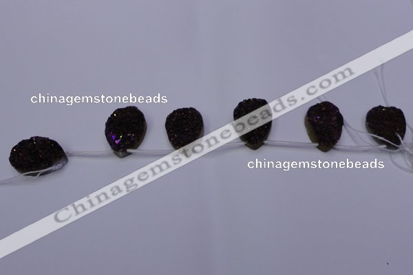 CAG7986 Top drilled 22*30mm flat teardrop plated white druzy agate beads